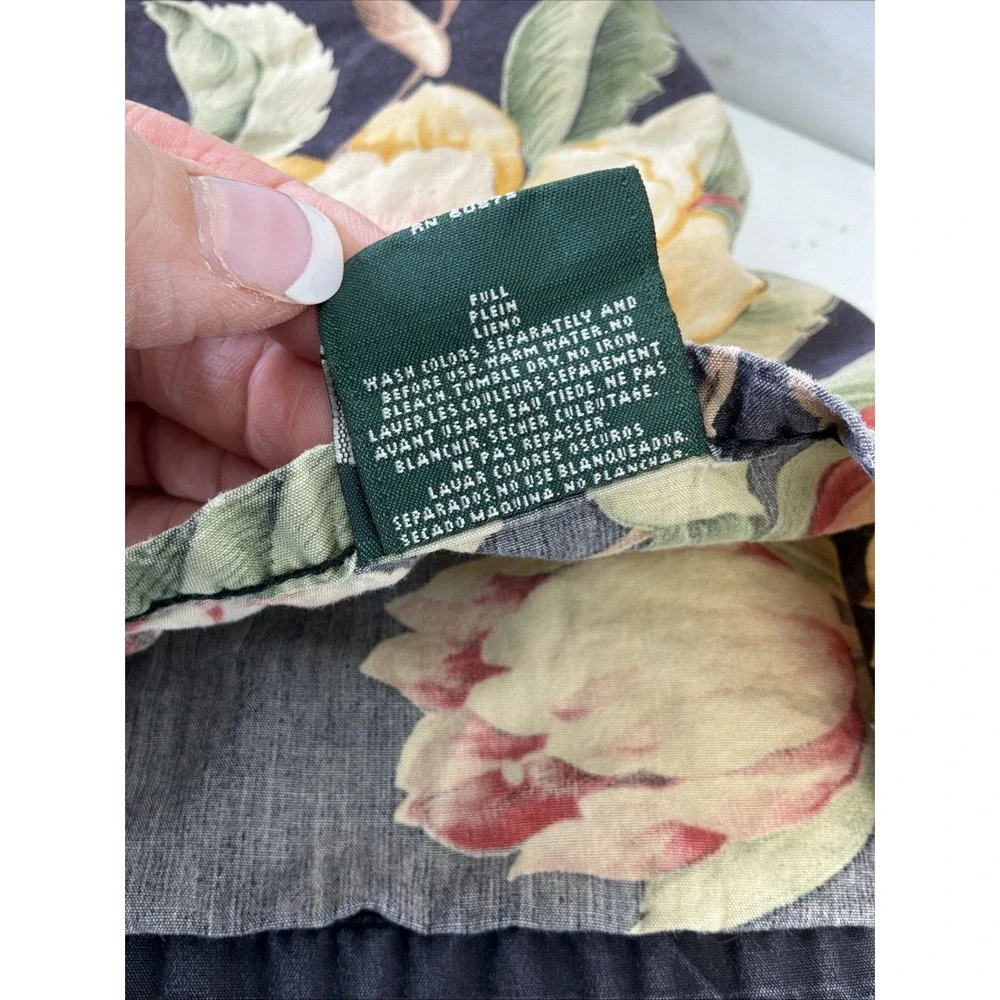 Ralph Lauren Charleston Floral Black FULL Flat Sheet Vintage fabric